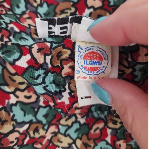 Vintage Floral Button Front Blouse Black Trim Size 20 Made in USA - Picture 7 of 12